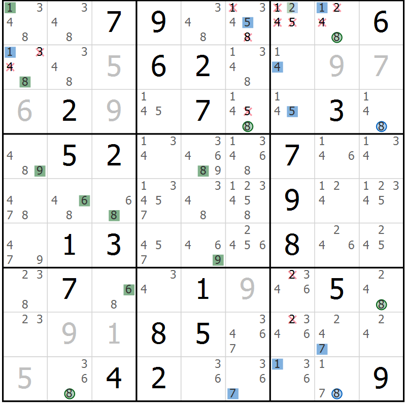 Position des candidats pour la solution de la Gr 53 page 56 du magazine de sudoku Sudoku Suprême n° 041