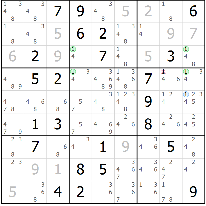 Position des candidats pour la solution de la Gr 53 page 56 du magazine de sudoku Sudoku Suprême n° 041