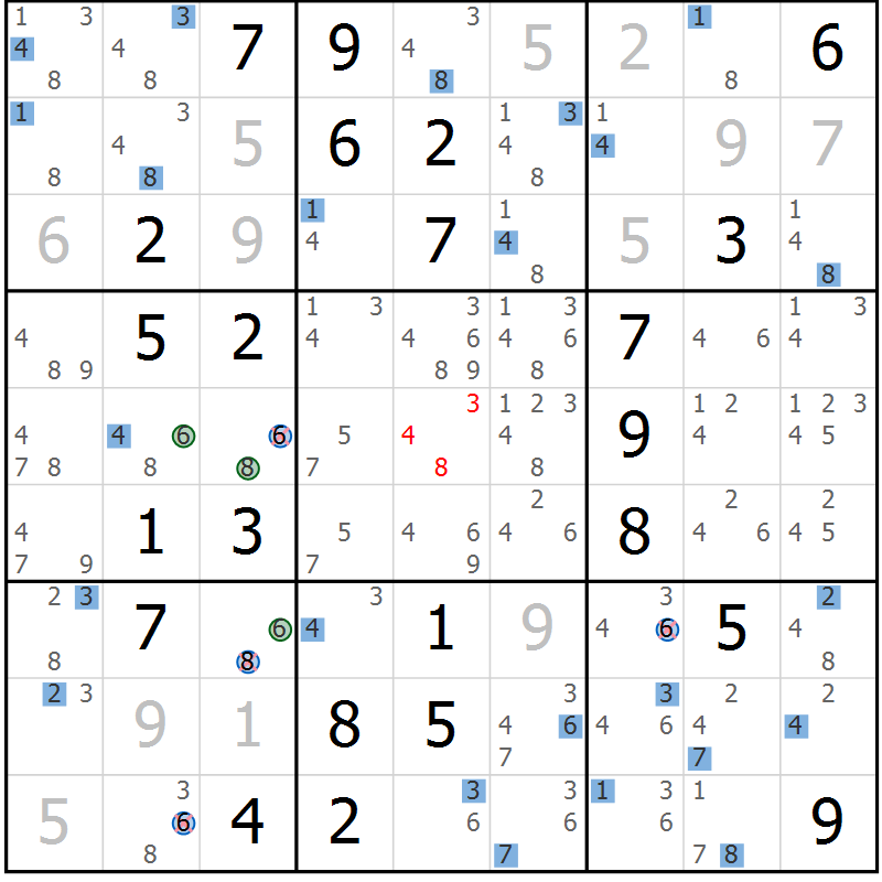 Position des candidats pour la solution de la Gr 53 page 56 du magazine de sudoku Sudoku Suprême n° 041