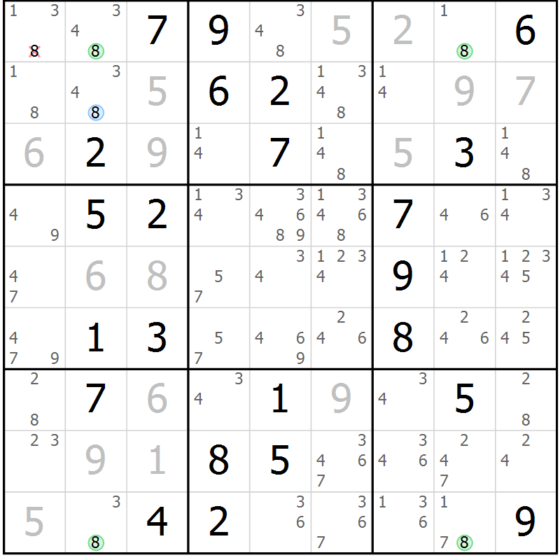 Position des candidats pour la solution de la Gr 53 page 56 du magazine de sudoku Sudoku Suprême n° 041