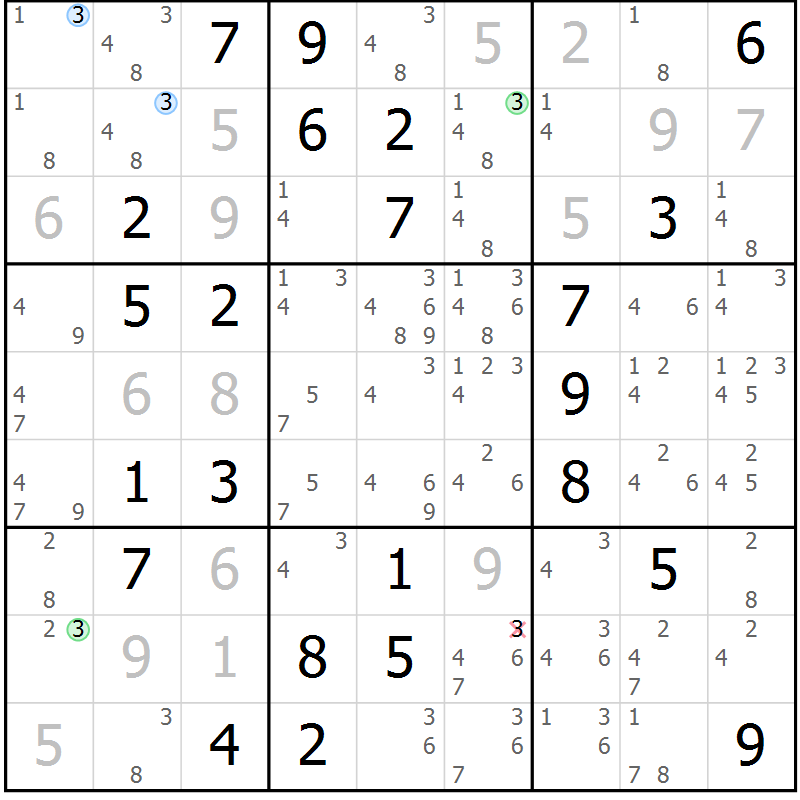 Position des candidats pour la solution de la Gr 53 page 56 du magazine de sudoku Sudoku Suprême n° 041