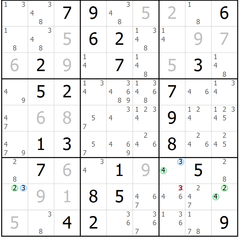 Position des candidats pour la solution de la Gr 53 page 56 du magazine de sudoku Sudoku Suprême n° 041