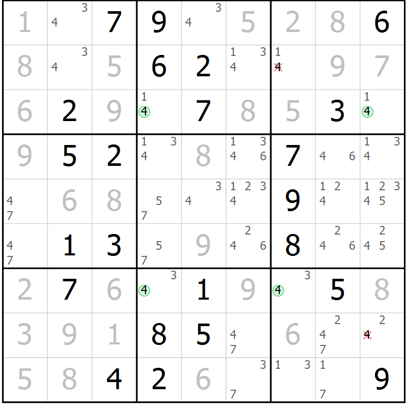 Position des candidats pour la solution de la Gr 53 page 56 du magazine de sudoku Sudoku Suprême n° 041
