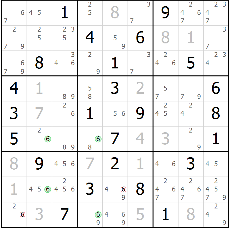 Position des candidats pour la solution de la Gr 54 page 57 du magazine de sudoku Sudoku Suprême n° 041