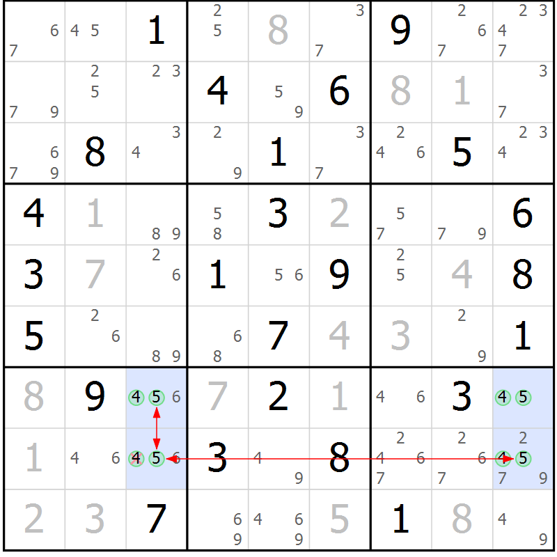 Position des candidats pour la solution de la Gr 54 page 57 du magazine de sudoku Sudoku Suprême n° 041