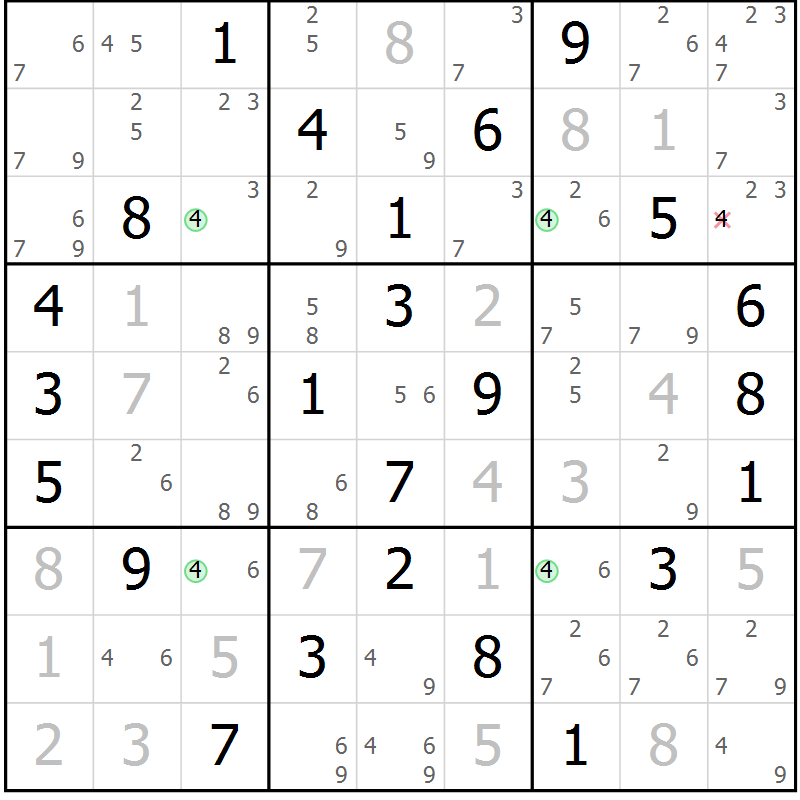 Position des candidats pour la solution de la Gr 54 page 57 du magazine de sudoku Sudoku Suprême n° 041