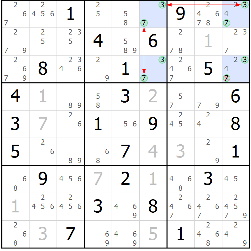 Position des candidats pour la solution de la Gr 54 page 57 du magazine de sudoku Sudoku Suprême n° 041