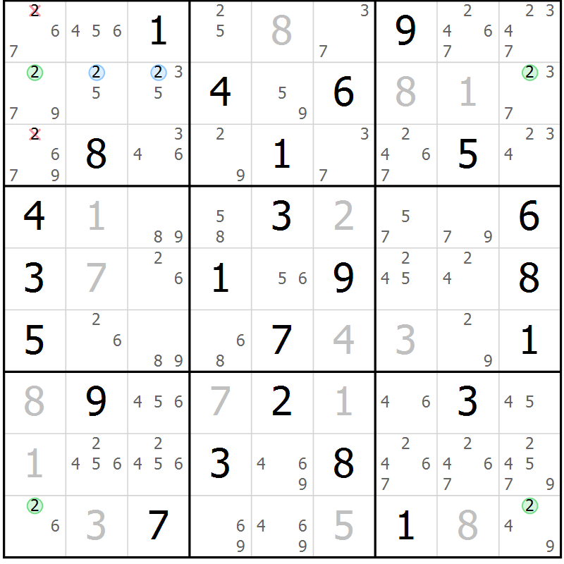 Position des candidats pour la solution de la Gr 54 page 57 du magazine de sudoku Sudoku Suprême n° 041