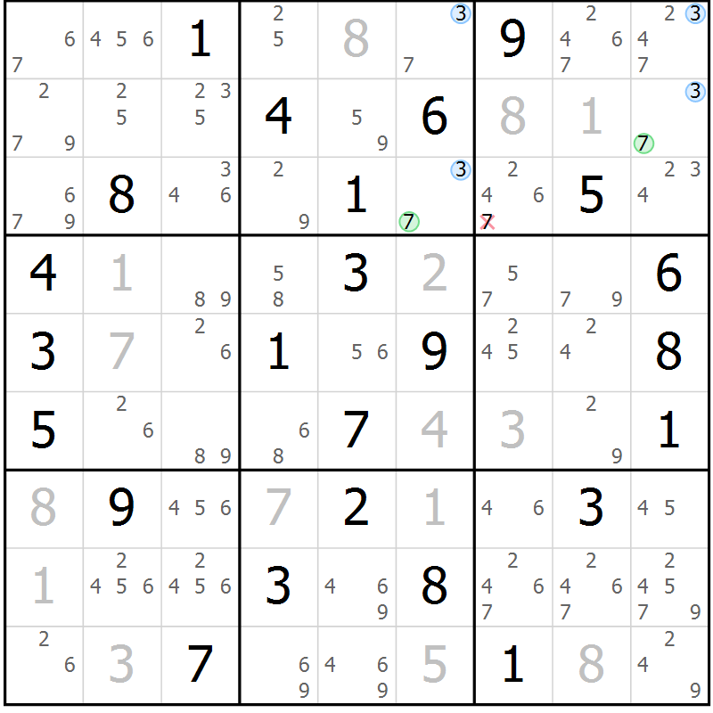 Position des candidats pour la solution de la Gr 54 page 57 du magazine de sudoku Sudoku Suprême n° 041