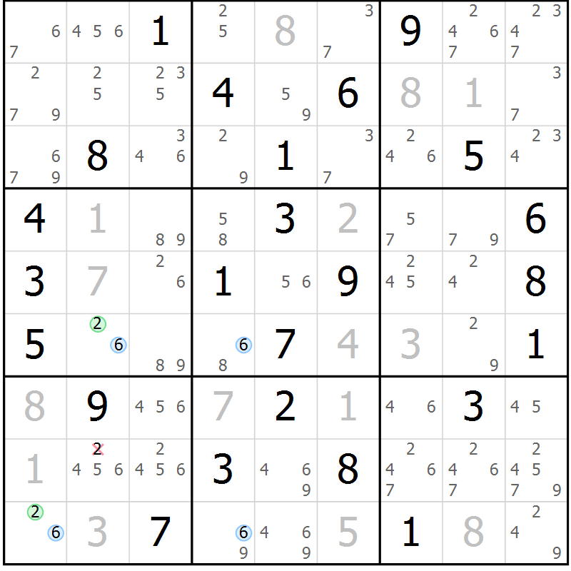 Position des candidats pour la solution de la Gr 54 page 57 du magazine de sudoku Sudoku Suprême n° 041