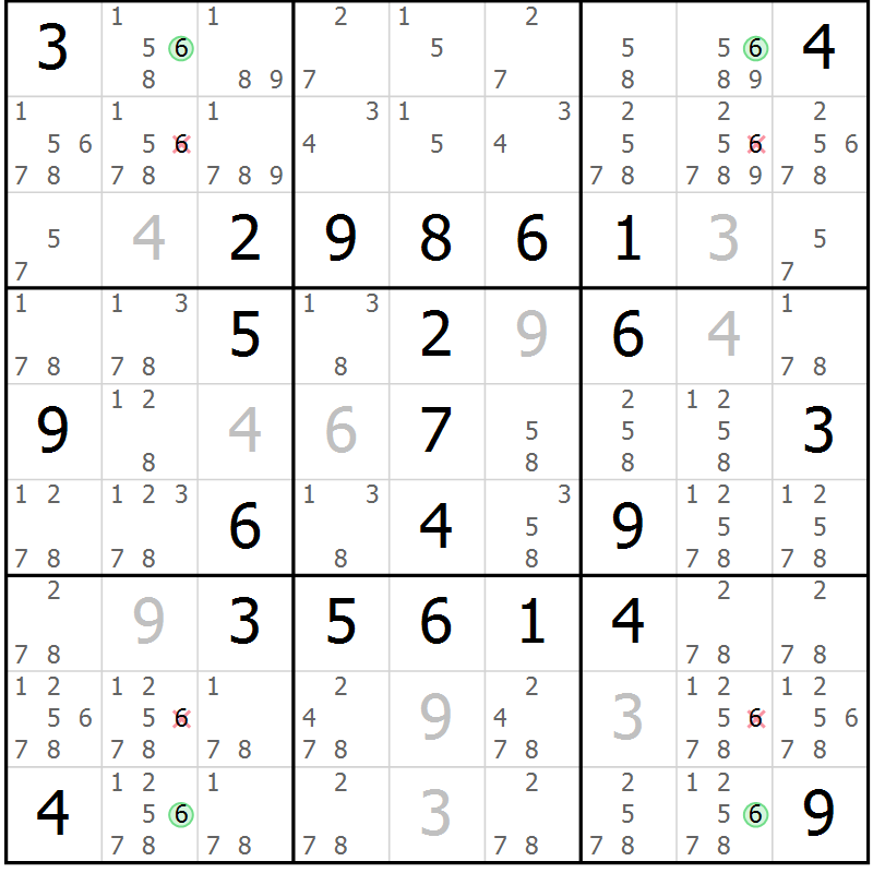 Position des candidats pour la solution de la Gr 55 page 58 du magazine de sudoku Sudoku Suprême n° 041