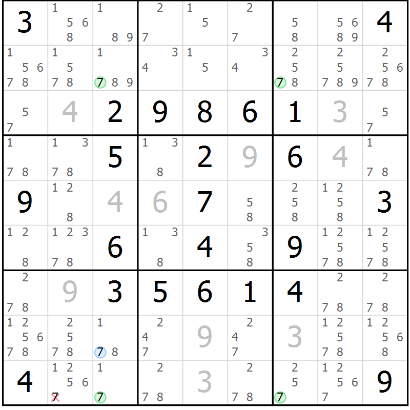 Position des candidats pour la solution de la Gr 55 page 58 du magazine de sudoku Sudoku Suprême n° 041