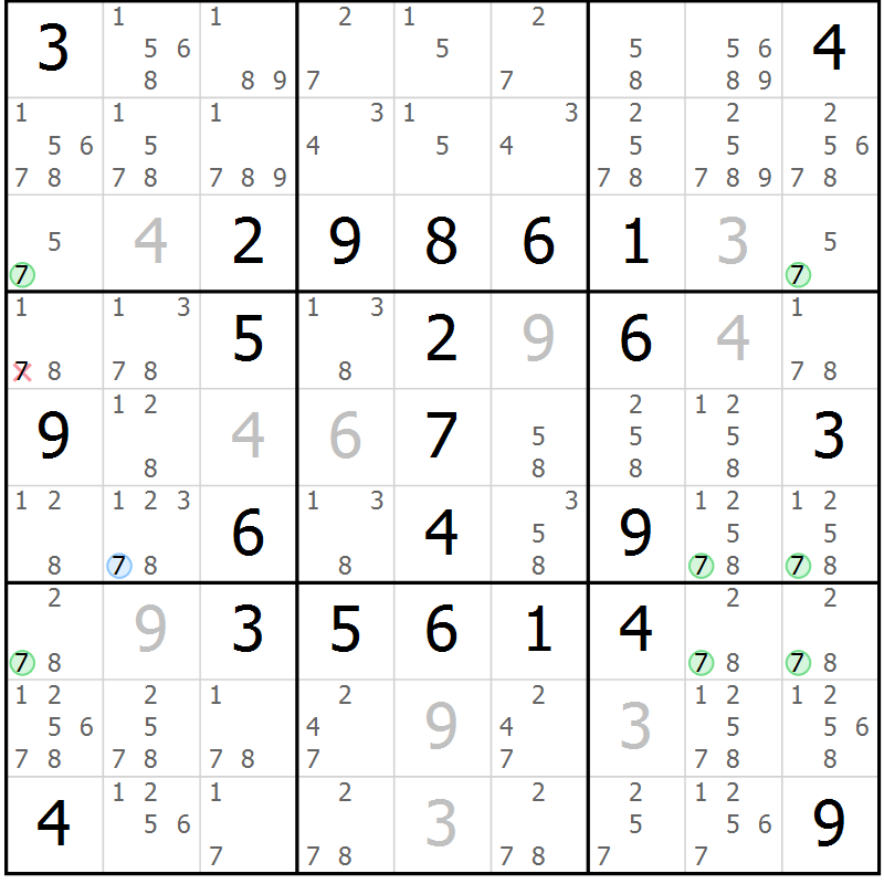 Position des candidats pour la solution de la Gr 55 page 58 du magazine de sudoku Sudoku Suprême n° 041