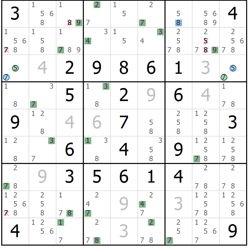 Position des candidats pour la solution de la Gr 55 page 58 du magazine de sudoku Sudoku Suprême n° 041