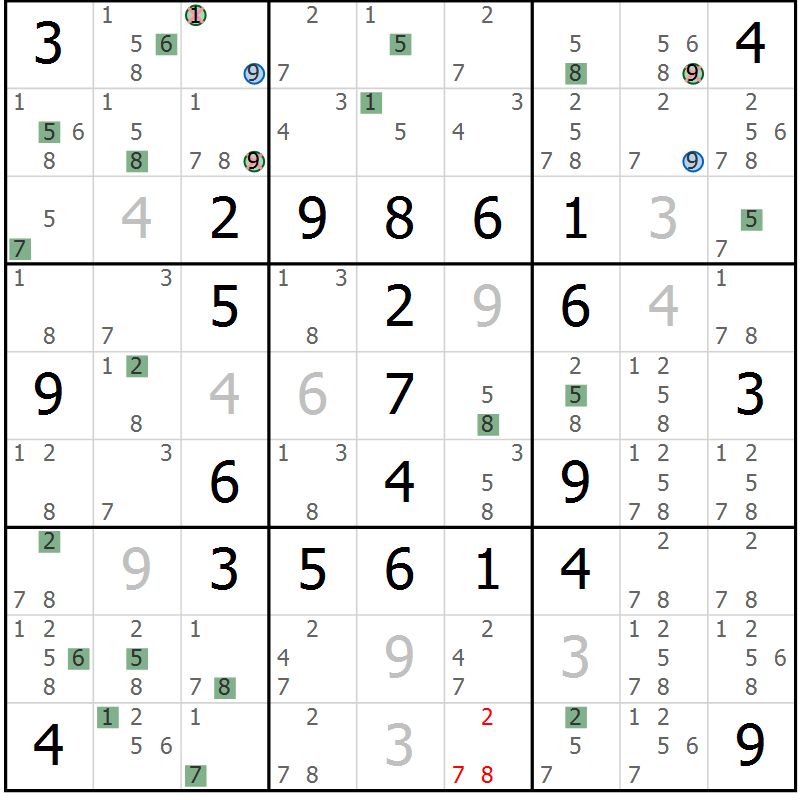 Position des candidats pour la solution de la Gr 55 page 58 du magazine de sudoku Sudoku Suprême n° 041
