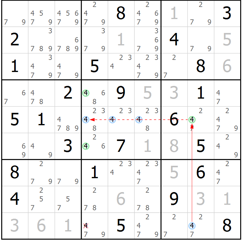 Position des candidats pour la solution de la Gr 56 page 59 du magazine de sudoku Sudoku Suprême n° 041