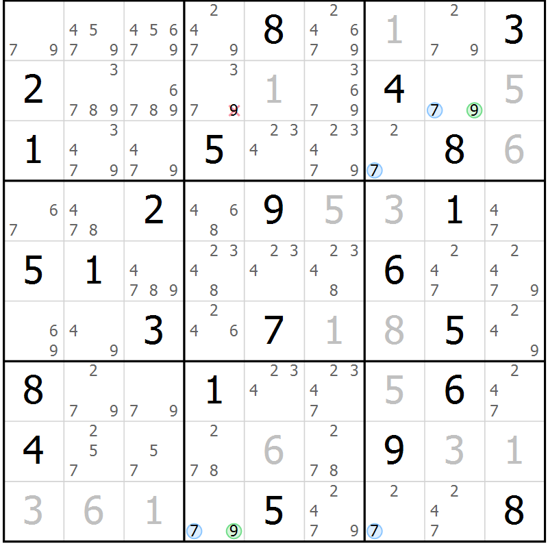 Position des candidats pour la solution de la Gr 56 page 59 du magazine de sudoku Sudoku Suprême n° 041
