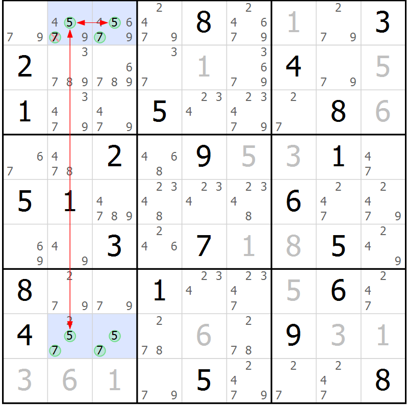 Position des candidats pour la solution de la Gr 56 page 59 du magazine de sudoku Sudoku Suprême n° 041