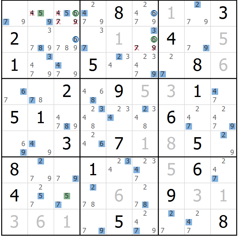 Position des candidats pour la solution de la Gr 56 page 59 du magazine de sudoku Sudoku Suprême n° 041