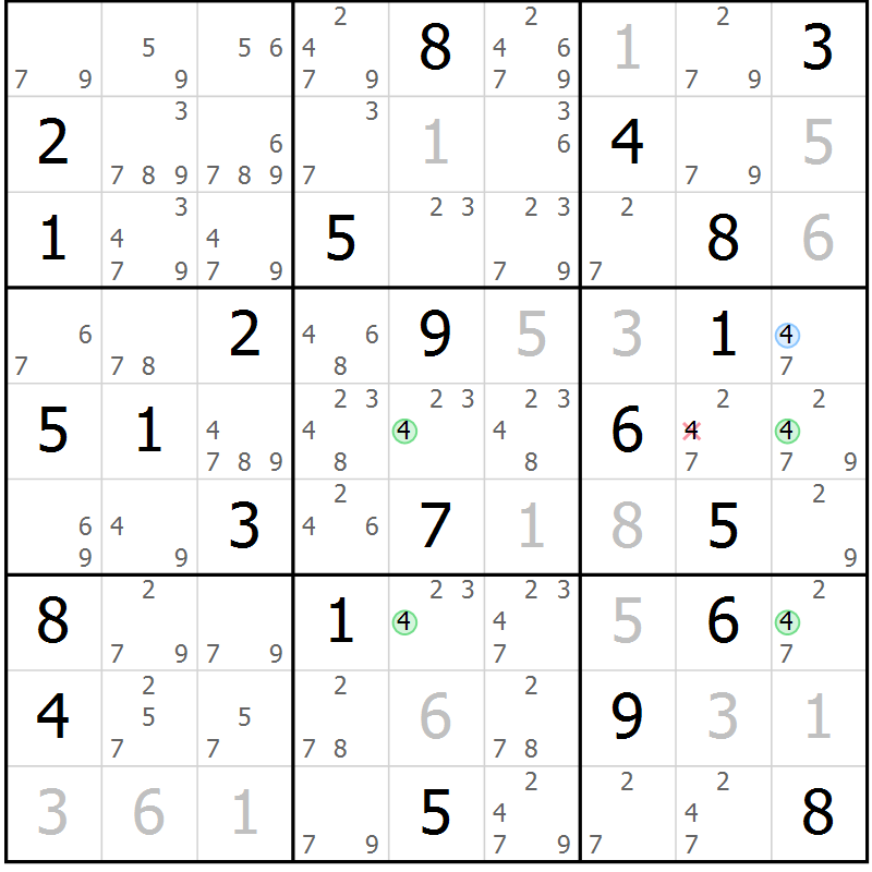Position des candidats pour la solution de la Gr 56 page 59 du magazine de sudoku Sudoku Suprême n° 041