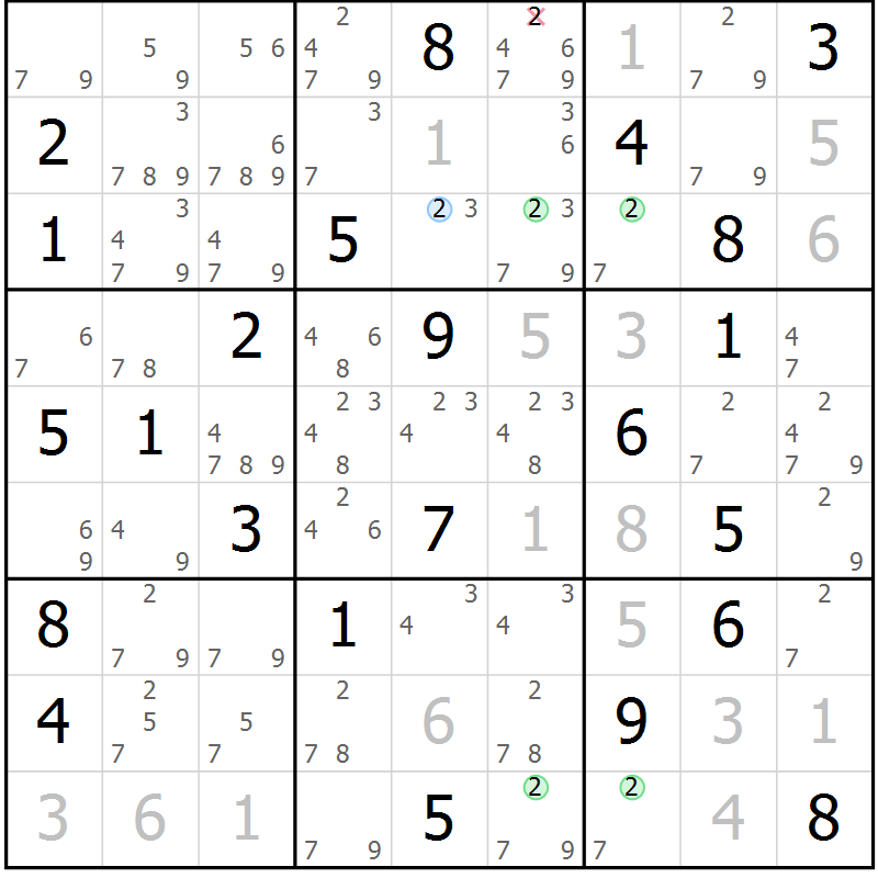 Position des candidats pour la solution de la Gr 56 page 59 du magazine de sudoku Sudoku Suprême n° 041