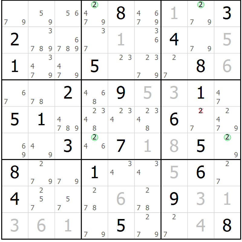 Position des candidats pour la solution de la Gr 56 page 59 du magazine de sudoku Sudoku Suprême n° 041