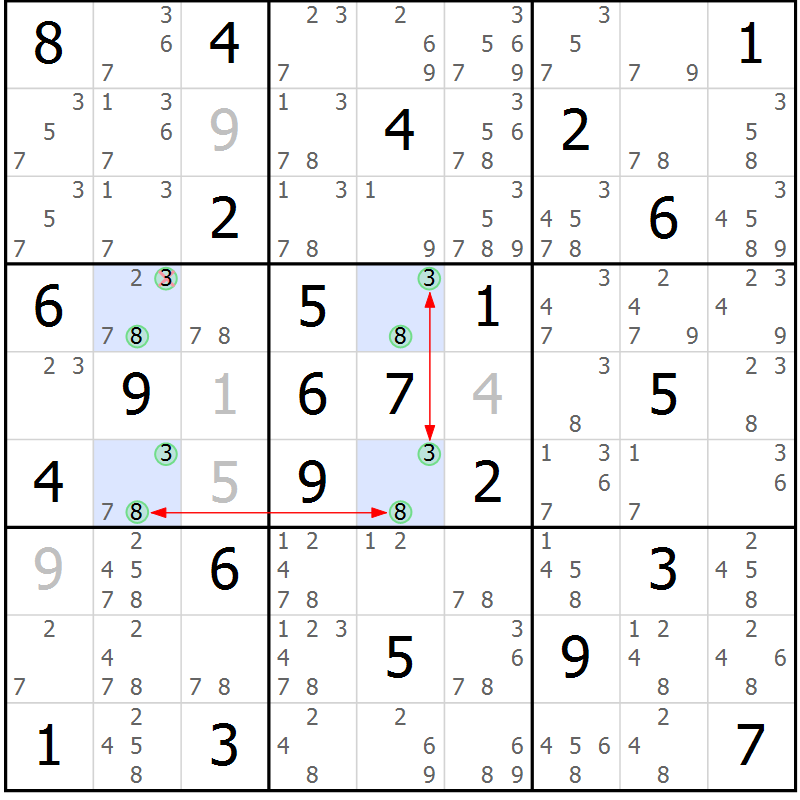 Position des candidats pour la solution de la Gr 57 page 60 du magazine de sudoku Sudoku Suprême n° 041