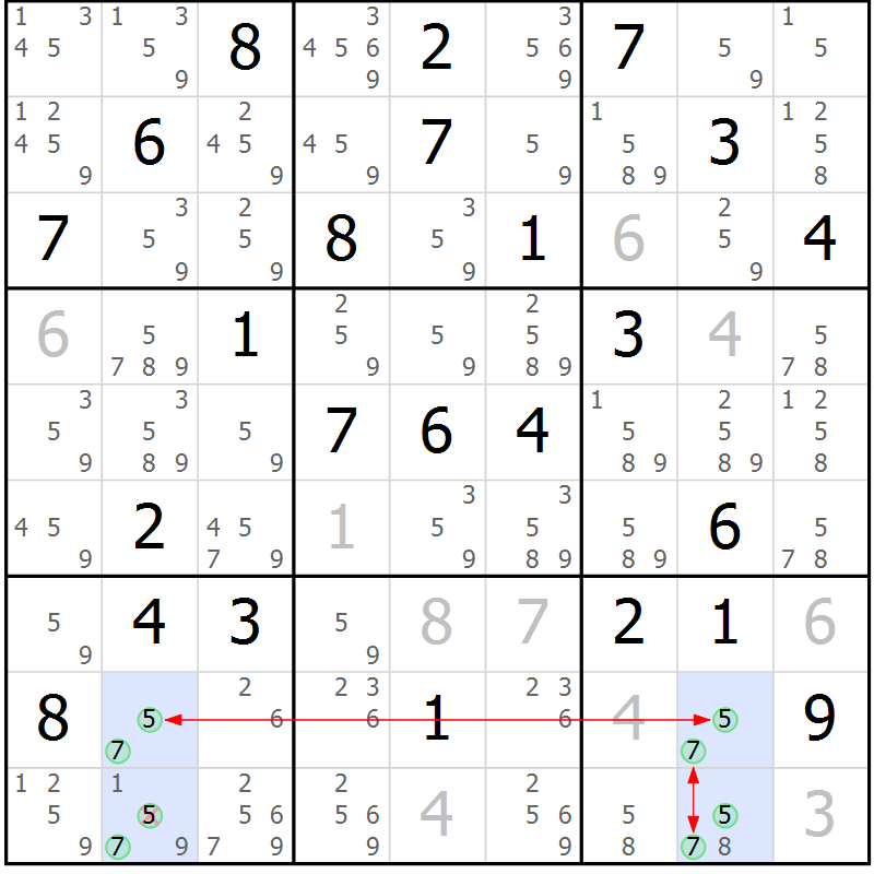 Position des candidats pour la solution de la Gr 58 page 61 du magazine de sudoku Sudoku Suprême n° 041