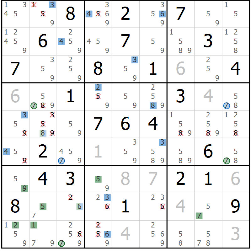 Position des candidats pour la solution de la Gr 58 page 61 du magazine de sudoku Sudoku Suprême n° 041