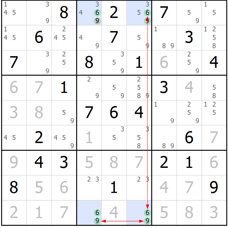 Position des candidats pour la solution de la Gr 58 page 61 du magazine de sudoku Sudoku Suprême n° 041