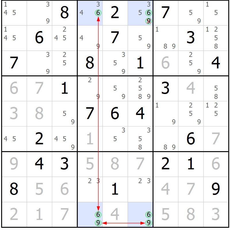 Position des candidats pour la solution de la Gr 58 page 61 du magazine de sudoku Sudoku Suprême n° 041