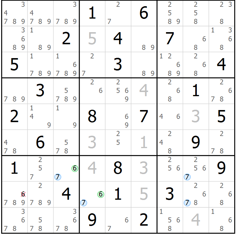 Position des candidats pour la solution de la Gr 59 page 62 du magazine de sudoku Sudoku Suprême n° 041