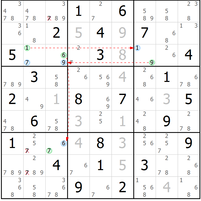 Position des candidats pour la solution de la Gr 59 page 62 du magazine de sudoku Sudoku Suprême n° 041
