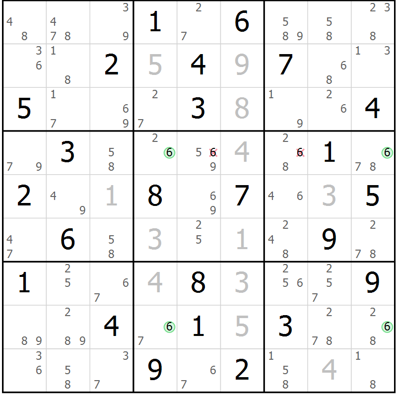 Position des candidats pour la solution de la Gr 59 page 62 du magazine de sudoku Sudoku Suprême n° 041
