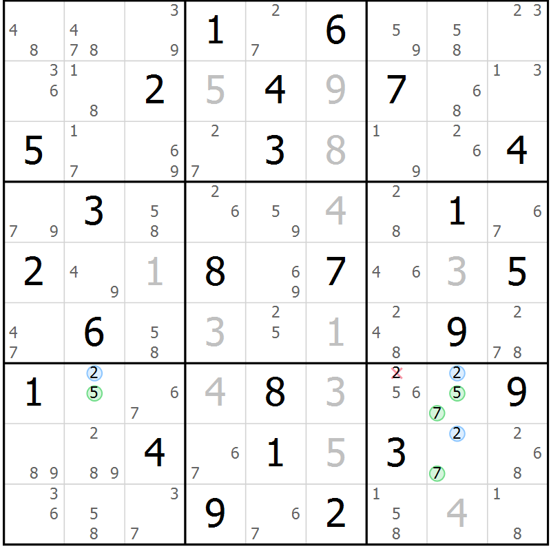 Position des candidats pour la solution de la Gr 59 page 62 du magazine de sudoku Sudoku Suprême n° 041
