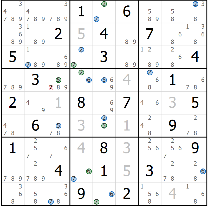 Position des candidats pour la solution de la Gr 59 page 62 du magazine de sudoku Sudoku Suprême n° 041