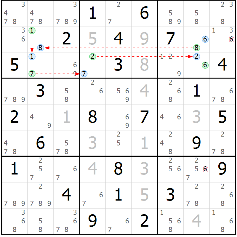 Position des candidats pour la solution de la Gr 59 page 62 du magazine de sudoku Sudoku Suprême n° 041