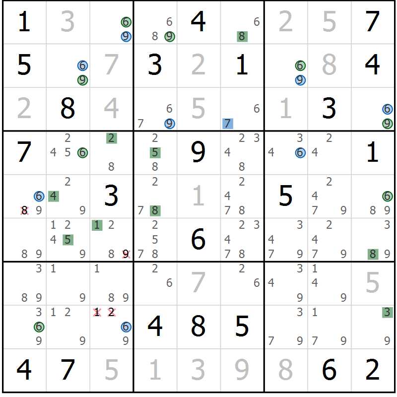 Position des candidats pour la solution de la Gr 6 page 9 du magazine de sudoku Sudoku Suprême n° 041
