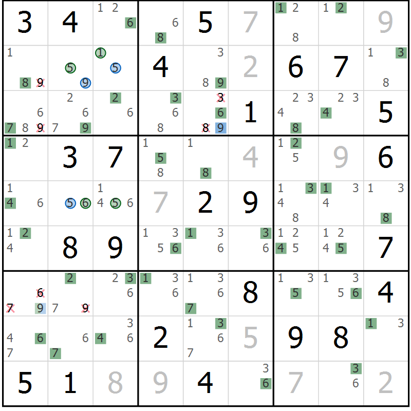 Position des candidats pour la solution de la Gr 60 page 63 du magazine de sudoku Sudoku Suprême n° 041