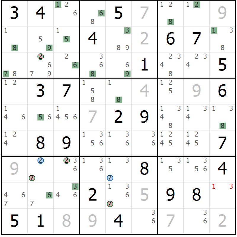 Position des candidats pour la solution de la Gr 60 page 63 du magazine de sudoku Sudoku Suprême n° 041