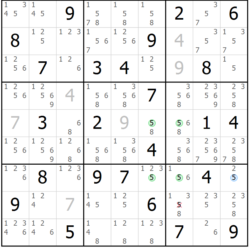 Position des candidats pour la solution de la Gr 61 page 64 du magazine de sudoku Sudoku Suprême n° 041