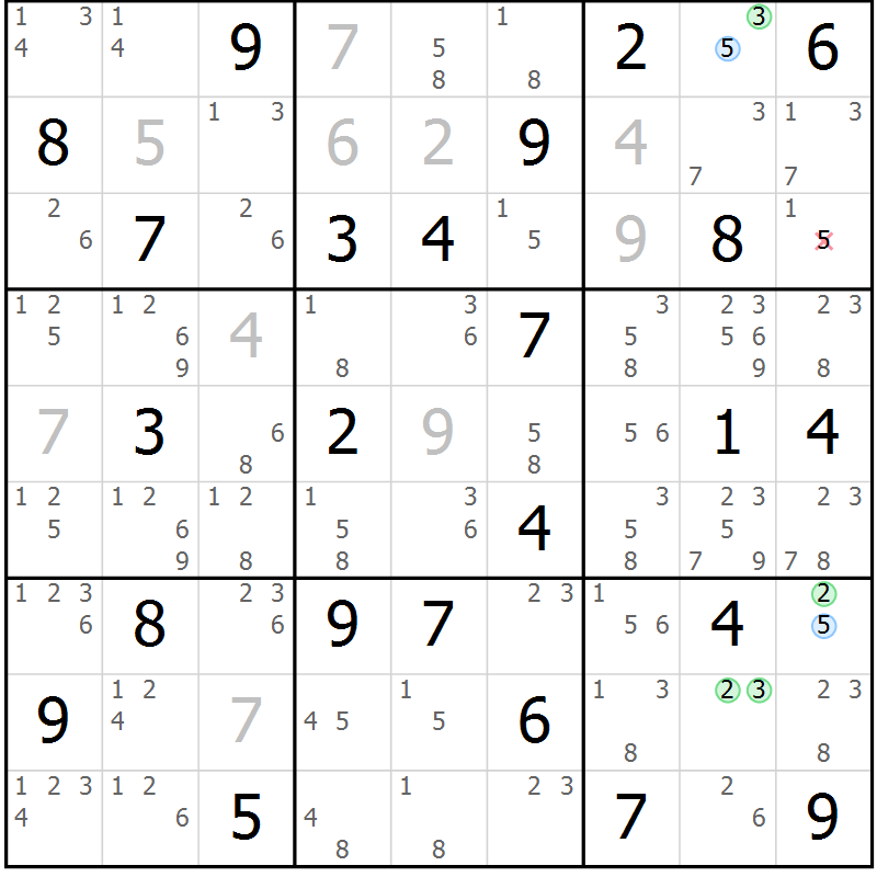 Position des candidats pour la solution de la Gr 61 page 64 du magazine de sudoku Sudoku Suprême n° 041