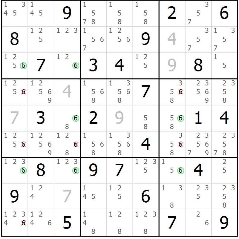 Position des candidats pour la solution de la Gr 61 page 64 du magazine de sudoku Sudoku Suprême n° 041
