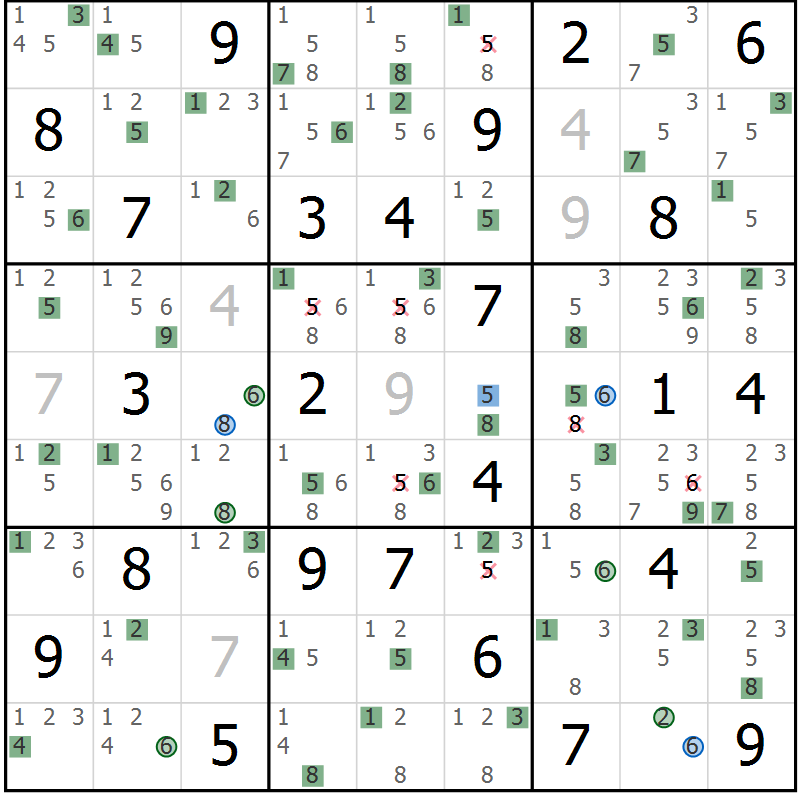 Position des candidats pour la solution de la Gr 61 page 64 du magazine de sudoku Sudoku Suprême n° 041