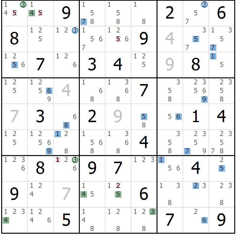 Position des candidats pour la solution de la Gr 61 page 64 du magazine de sudoku Sudoku Suprême n° 041