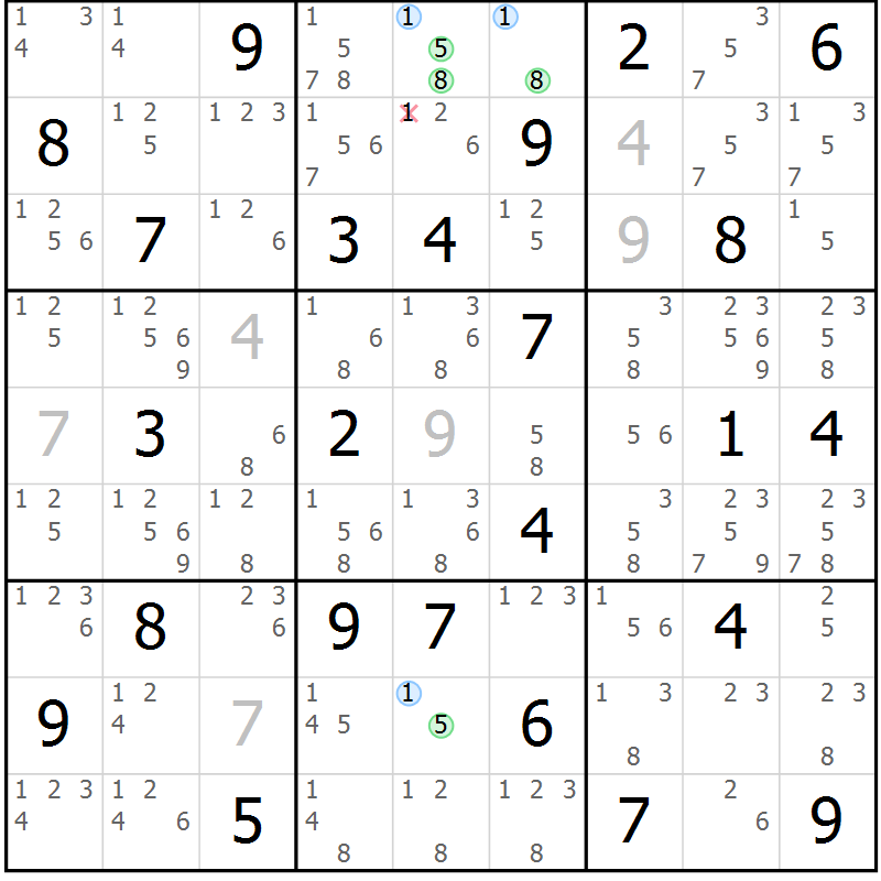 Position des candidats pour la solution de la Gr 61 page 64 du magazine de sudoku Sudoku Suprême n° 041