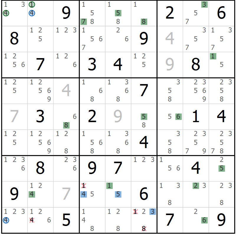 Position des candidats pour la solution de la Gr 61 page 64 du magazine de sudoku Sudoku Suprême n° 041