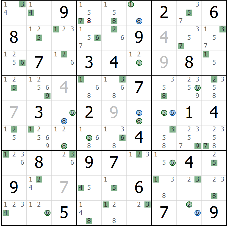 Position des candidats pour la solution de la Gr 61 page 64 du magazine de sudoku Sudoku Suprême n° 041