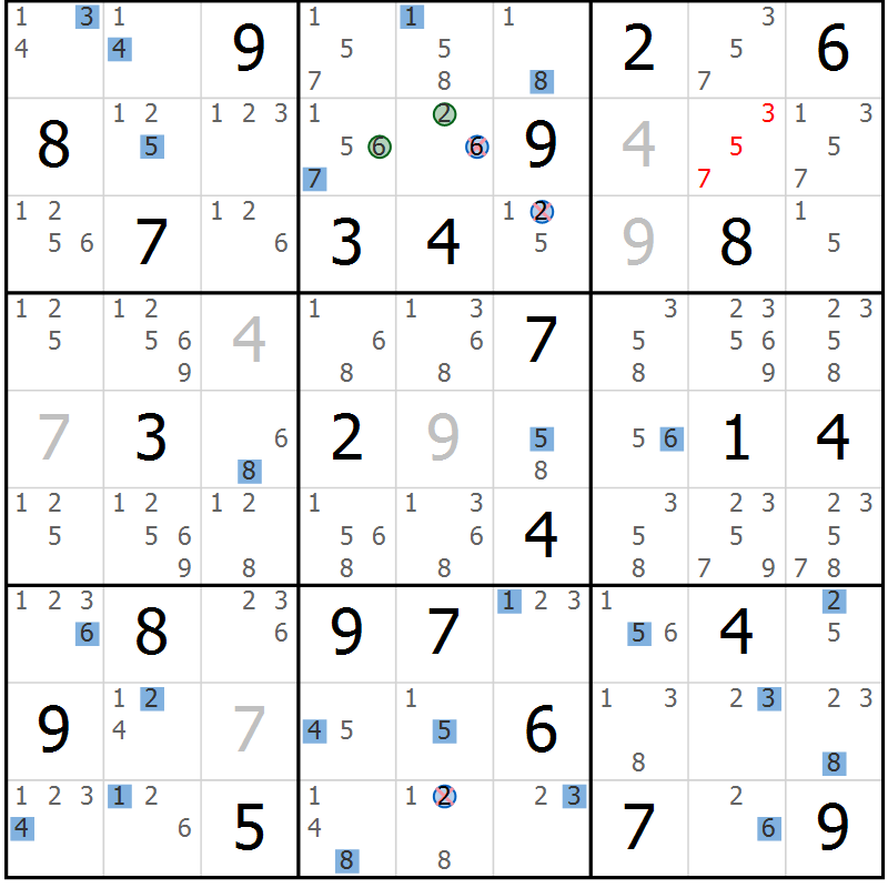 Position des candidats pour la solution de la Gr 61 page 64 du magazine de sudoku Sudoku Suprême n° 041