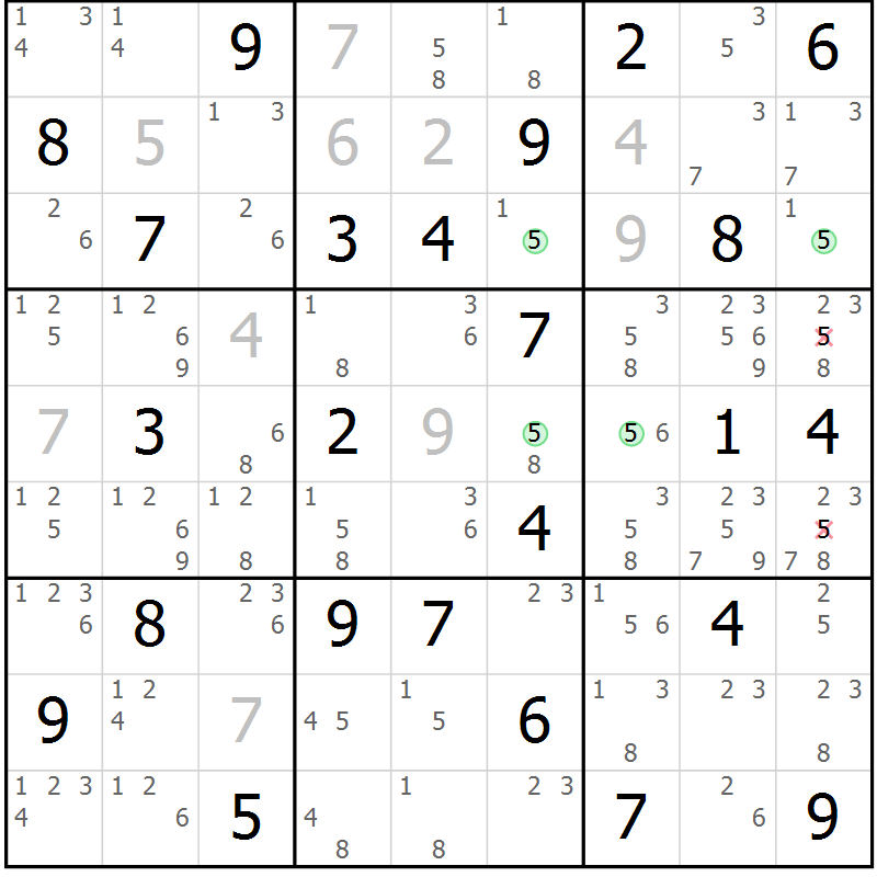 Position des candidats pour la solution de la Gr 61 page 64 du magazine de sudoku Sudoku Suprême n° 041